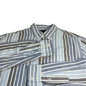 Boden Men's Large Blue/Gray Chambray Striped Button Front Shirt